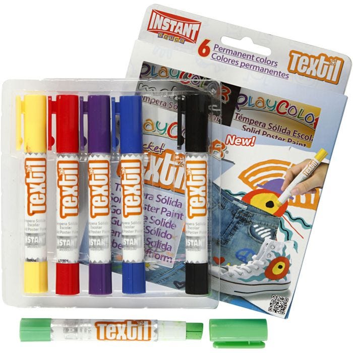 Playcolor textielverf, L: 14 cm, diverse kleuren, 5 gr, 6stuk/ 1 doos