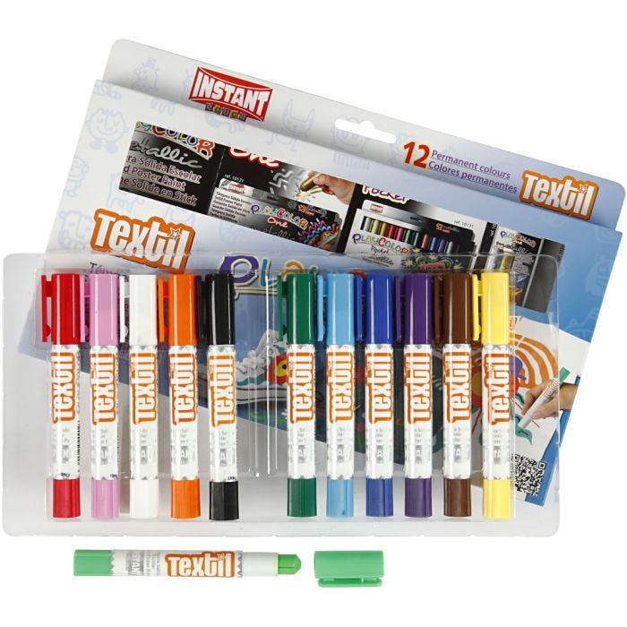 Playcolor textielverf, L: 14 cm, diverse kleuren, 5 gr, 12stuk/ 1 doos