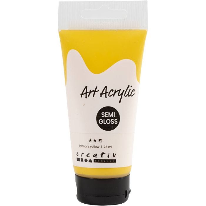 Acryl Verf, semi-glanzend, semi-dekkend, primair geel, 75 ml/ 1 fles