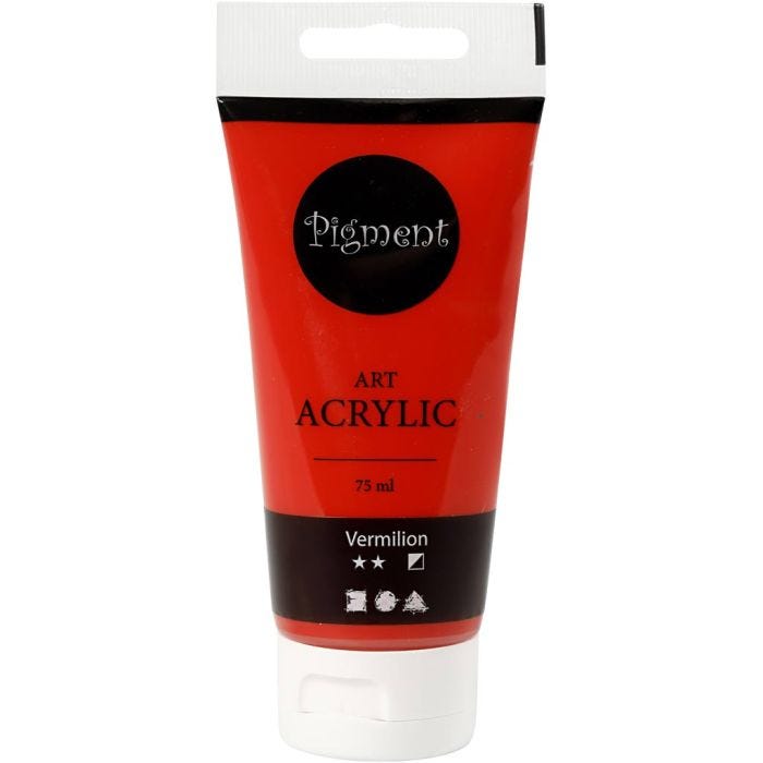 Acryl Verf, semi-glanzend, semi-dekkend, primair rood, 75 ml/ 1 fles