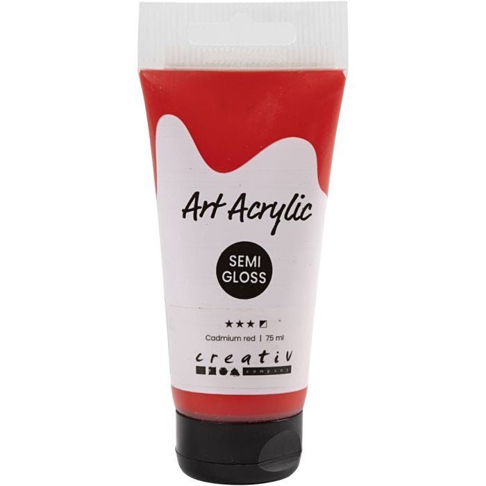 Acryl Verf, semi-glanzend, semi-dekkend, cadmium red, 75 ml/ 1 fles