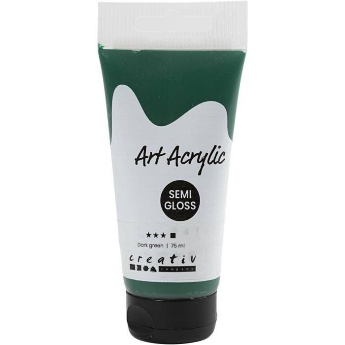 Acryl Verf, semi-glanzend, dekkend, donkergroen, 75 ml/ 1 fles