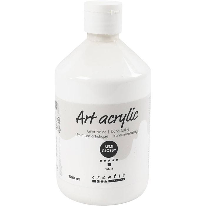 Acryl Verf, semi-glanzend, dekkend, wit, 500 ml/ 1 fles