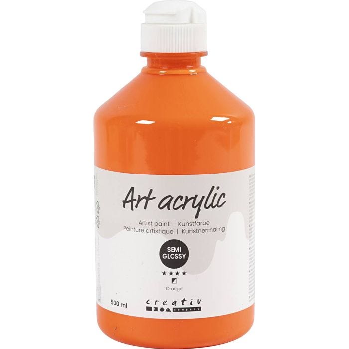 Acryl Verf, semi-glanzend, semi-transparant, oranje, 500 ml/ 1 fles