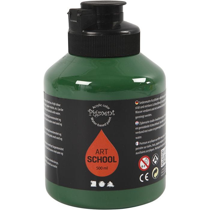 Acryl Verf, semi-glanzend, semi-transparant, donkergroen, 500 ml/ 1 fles