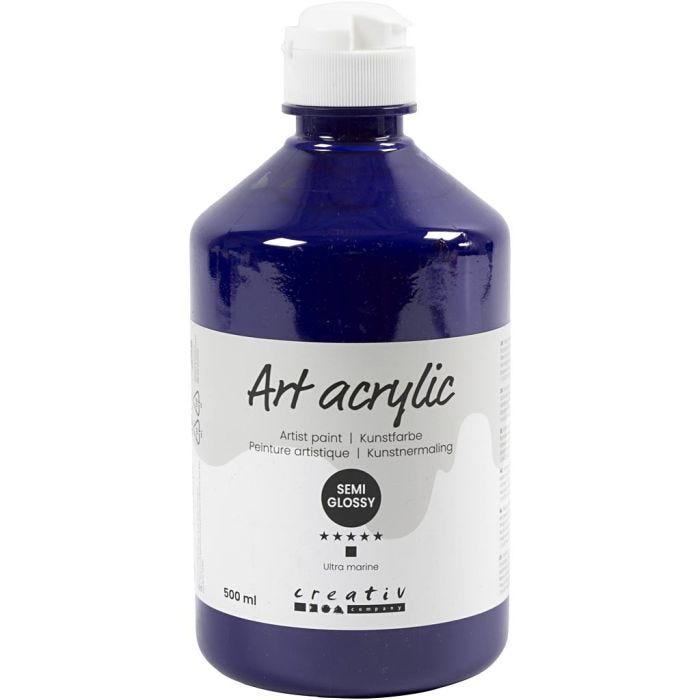 Acryl Verf, semi-glanzend, dekkend, ultra marine, 500 ml/ 1 fles