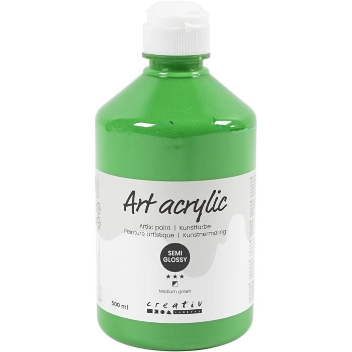 Acryl Verf, semi-glanzend, dekkend, medium green, 500ml/ 1 fles