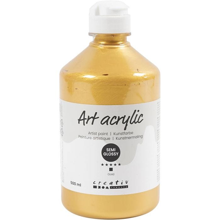 Acryl Verf, semi-glanzend, dekkend, goud, 500ml/ 1 fles