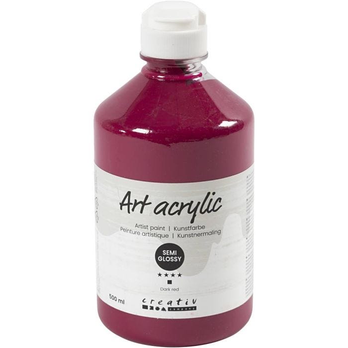 Acryl Verf, semi-glanzend, semi-transparant, donkerrood, 500 ml/ 1 fles