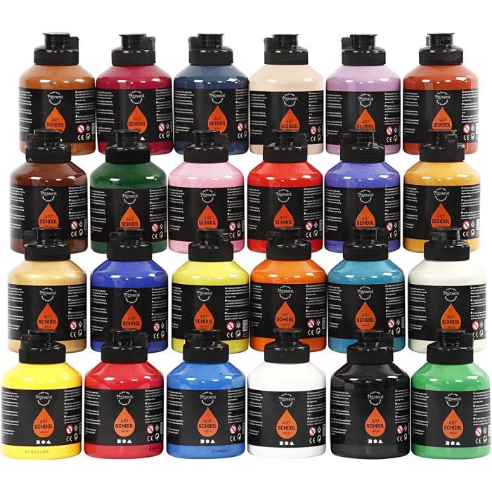 Acryl Verf , semi-glanzend, diverse kleuren, 24x500 ml/ 1 doos