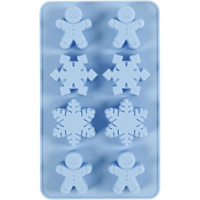 Siliconen vormen, ijskristallen en cookieman, H: 2,5 cm, L: 3 cm, B: 4,5 cm, 12,5 ml, 1 stuk