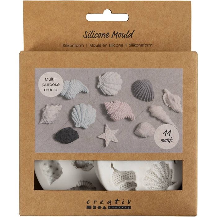 Siliconen vormen, Zeester, grote zeeschelp, schelp, H: 0,3-1 cm, L: 1,3-3,3 cm, 2 stuk/ 1 doos