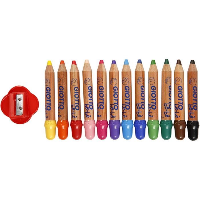 Kleurpotloden, L: 10,5 cm, dikte 13 mm, vulling 6 mm, diverse kleuren, 12 stuk/ 1 doos