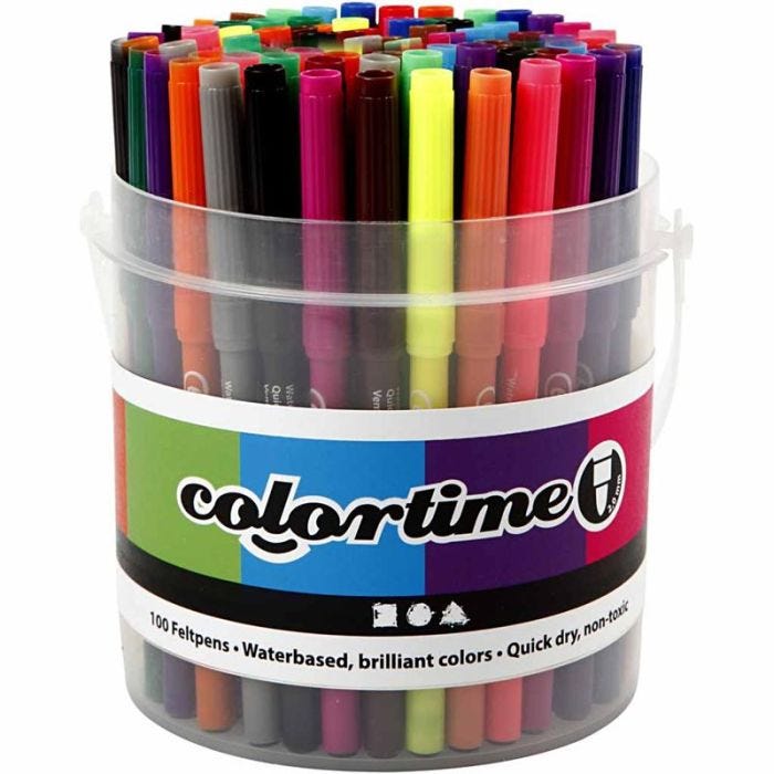 Colortime stiften, lijndikte 2 mm, diverse kleuren, 100stuk/ 1 emmer