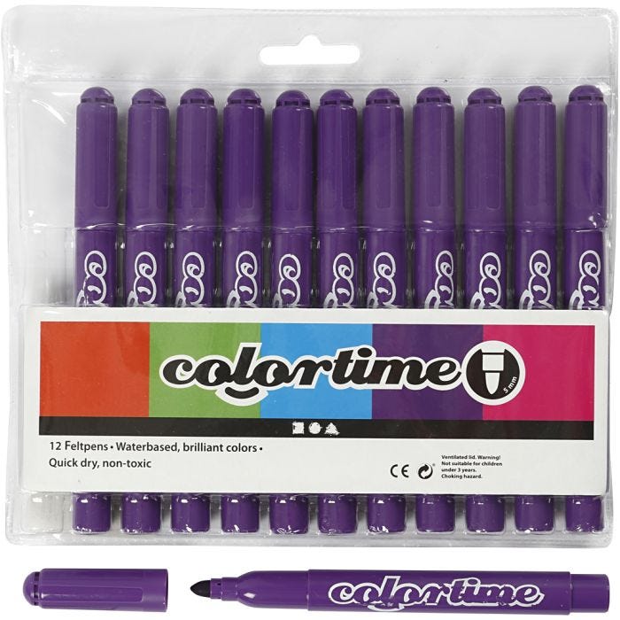 Colortime stiften, lijndikte 5 mm, donkerpaars, 12 stuk/ 1 doos