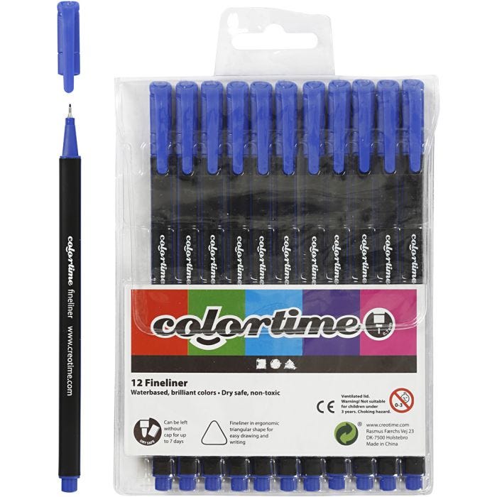 Colortime fineliners, lijndikte 0,6-0,7 mm, donkerblauw, 12stuk/ 1 doos