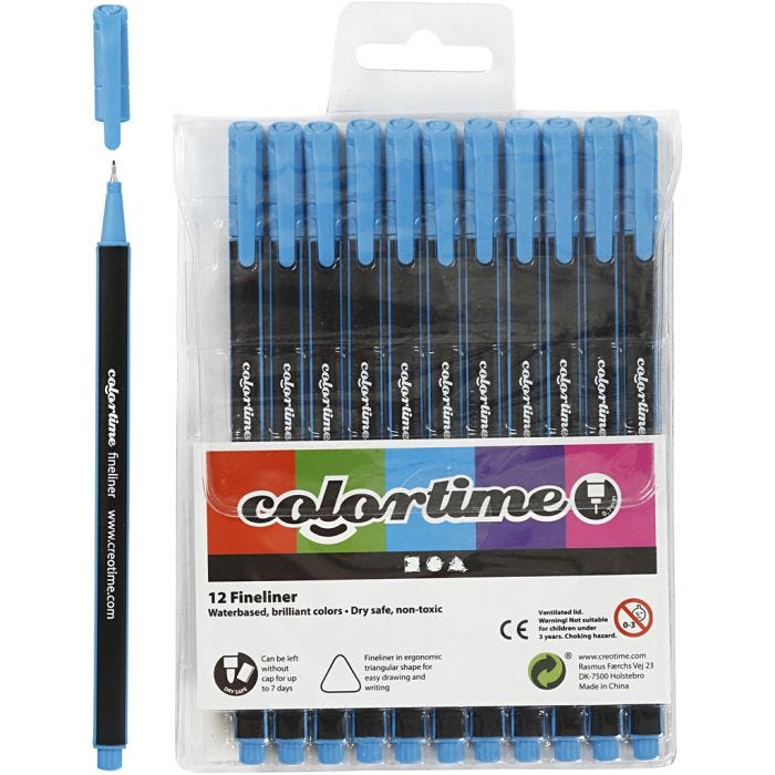 Colortime fineliners, lijndikte 0,6-0,7 mm, lichtblauw, 12stuk/ 1 doos