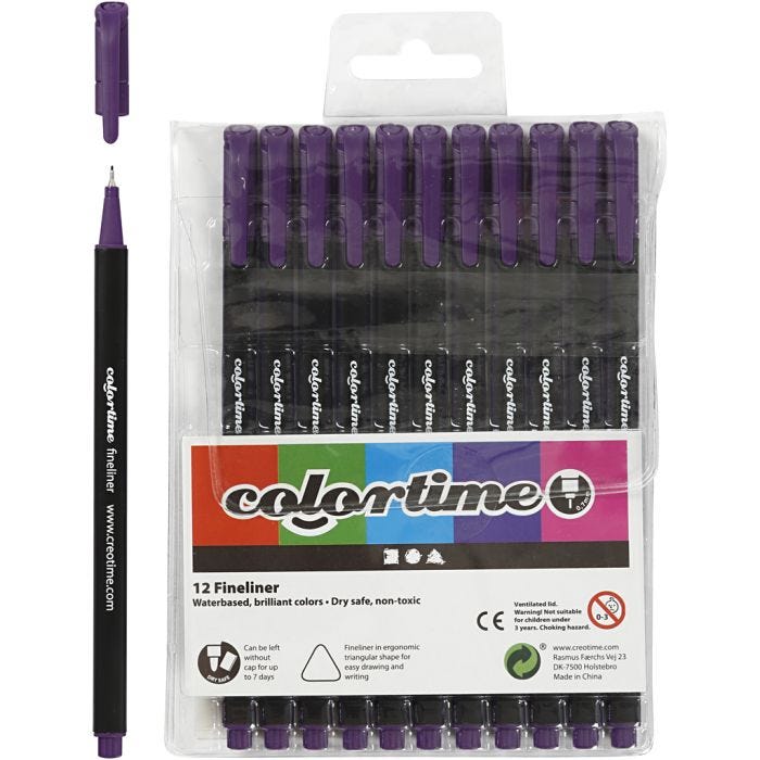 Colortime fineliners, lijndikte 0,6-0,7 mm, paars, 12stuk/ 1 doos