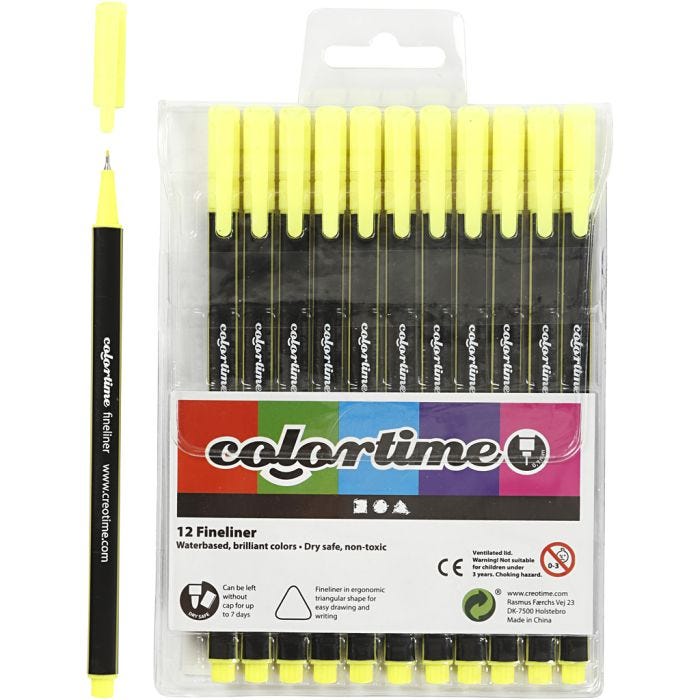 Colortime fineliners, lijndikte 0,6-0,7 mm, geel, 12stuk/ 1 doos