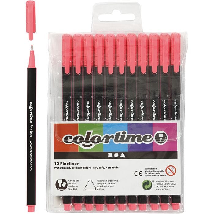 Colortime fineliners, lijndikte 0,6-0,7 mm, roze, 12stuk/ 1 doos