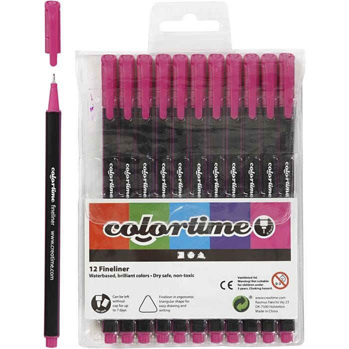 Colortime fineliners, lijndikte 0,6-0,7 mm, cyclaam, 12stuk/ 1 doos
