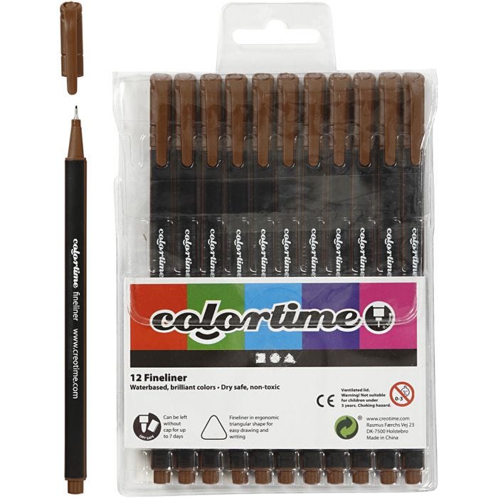 Colortime fineliners, lijndikte 0,6-0,7 mm, bruin, 12stuk/ 1 doos