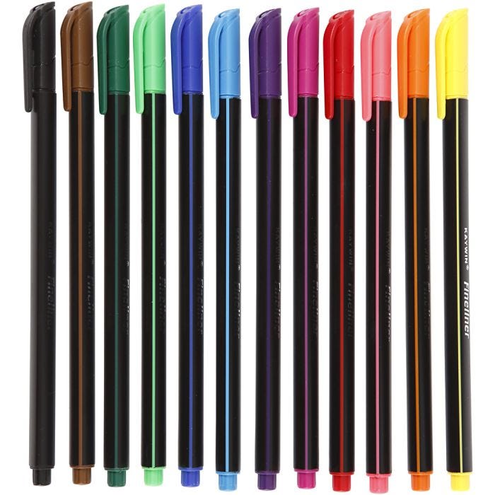 Colortime fineliners, lijndikte 0,6-0,7 mm, diverse kleuren, 12stuk/ 1 doos