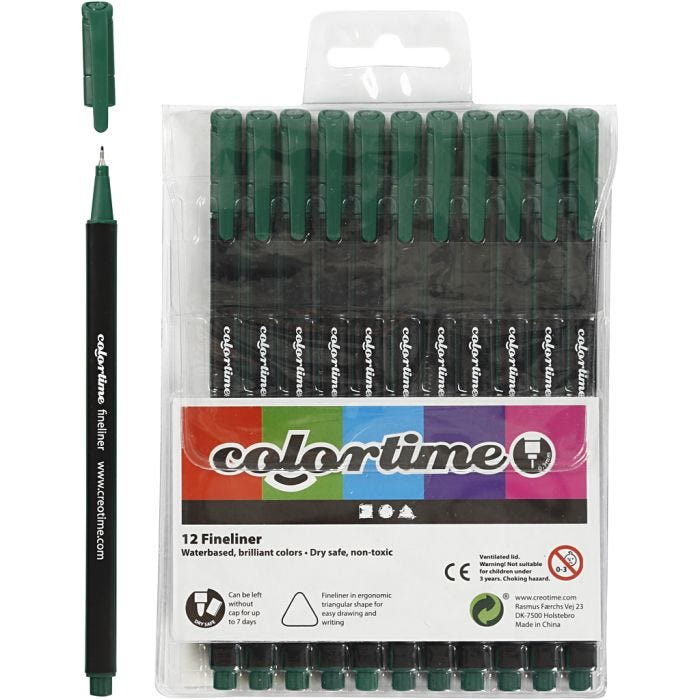 Colortime fineliners, lijndikte 0,6-0,7 mm, donkergroen, 12 stuk/ 1 doos