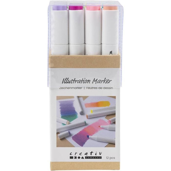 Tekenstift, lijndikte 1+8 mm, pastelkleuren, 12stuk/ 1 doos