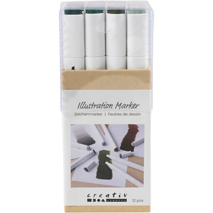 Tekenstift, lijndikte 1+8 mm, Natuurlijke kleuren, 12stuk/ 1 doos