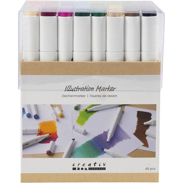Tekenstift, lijndikte 1+8 mm, standaardkleuren, 48stuk/ 1 doos