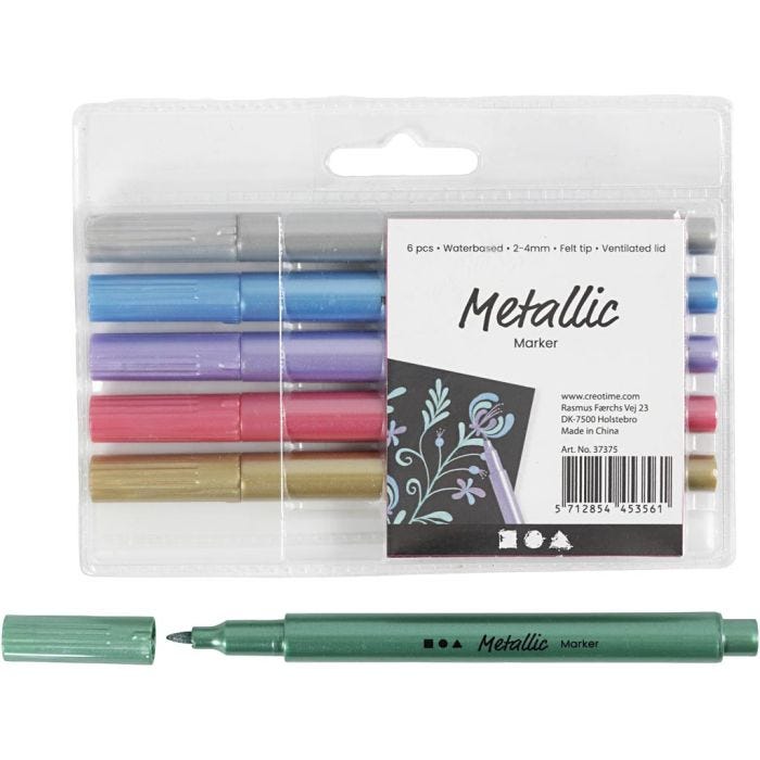 Metallic marker, lijndikte 2-4 mm, metallic kleuren, 6 stuk/ 1 doos
