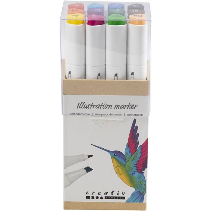 Tekenstift, lijndikte 1+8 mm, standaardkleuren, 12stuk/ 1 doos