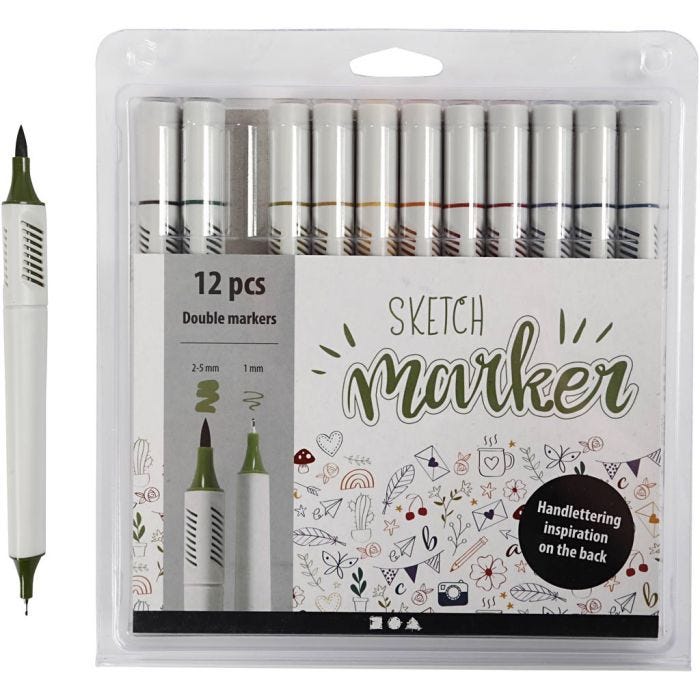 Tekenstiften, lijndikte 1+2-5 mm, pastelkleuren, 12 stuk/ 1 doos