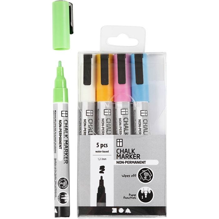 Krijtstiften, lijndikte 1,2-3 mm, sterke kleuren, 5 stuk/ 1 doos