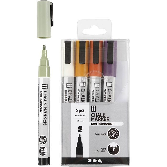 Krijtstiften, lijndikte 1,2-3 mm, pastelkleuren, 5 stuk/ 1 doos