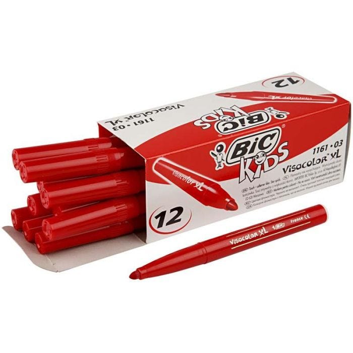 BIC Visa Color Kleurstiften, lijndikte 3 mm, rood, 12 stuk/ 1 doos