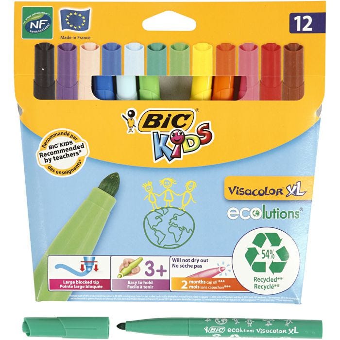 BIC Visa Color Kleurstiften, lijndikte 3 mm, diverse kleuren, 12 stuk/ 1 doos
