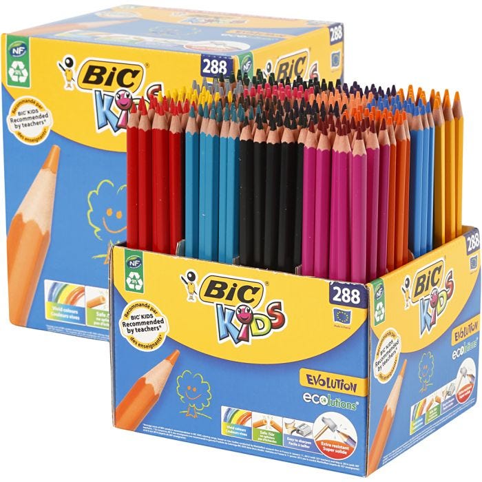 BIC Evolution Kleurpotloden, L: 17,5 cm, vulling 3 mm, diverse kleuren, 288 stuk/ 1 doos
