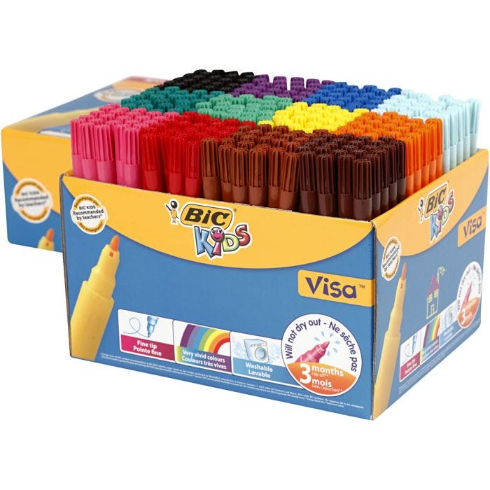 BIC Visa Fijne Kleurstiften, lijndikte 1,6 mm, diverse kleuren, 12x24stuk/ 1 doos