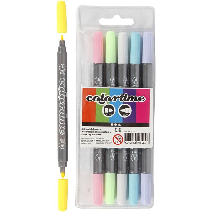 Colortime Dubbelstift, lijndikte 2,3+3,6 mm, pastelkleuren, 6stuk/ 1 doos