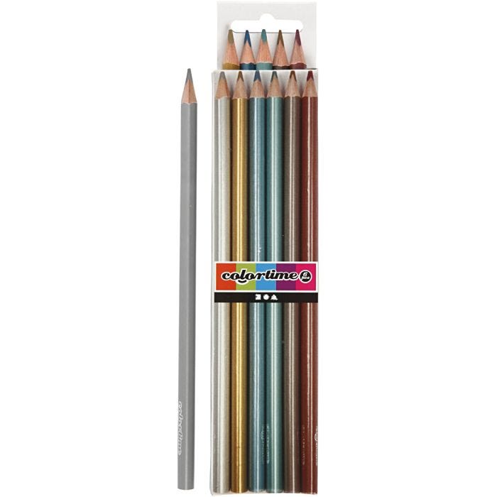 Colortime Kleurpotloden, L: 17,45 cm, vulling 3 mm, metallic kleuren, 6 stuk/ 1 doos