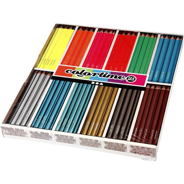 Colortime Kleurpotloden, L: 17,45 cm, vulling 3 mm, metallic kleuren, neon kleuren, 144stuk/ 1 doos