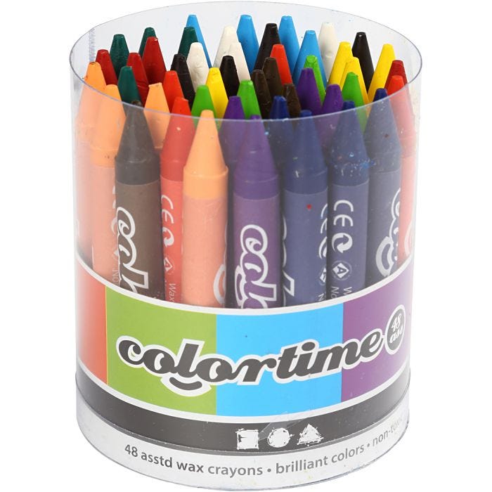 Colortime Kleurkrijt, L: 10 cm, dikte 11 mm, diverse kleuren, 48 stuk/ 1 doos