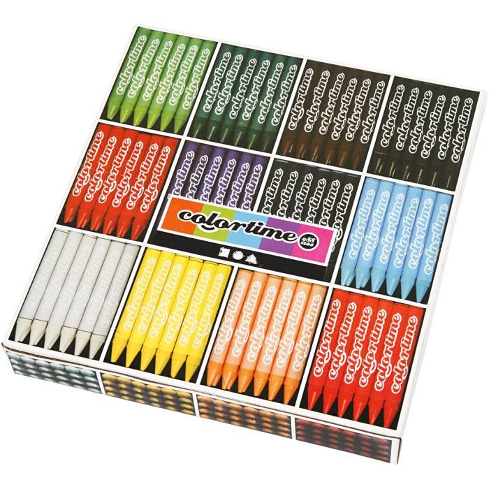 Colortime Kleurkrijt, L: 10 cm, dikte 11 mm, diverse kleuren, 12x24 stuk/ 1 doos