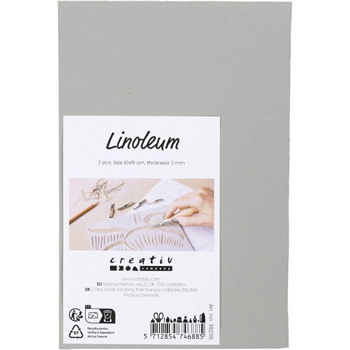 Linoleum, afm 10x15 cm, dikte 3 mm, grijs, 2stuk/ 1 doos