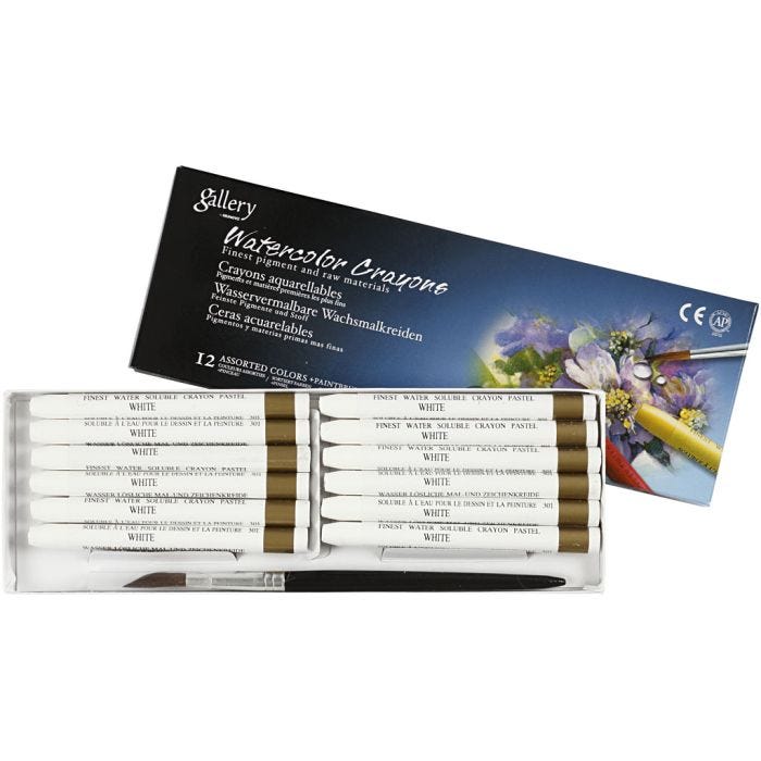 Aquarelkrijt, L: 9,3 cm, dikte 8 mm, wit (301), 12 stuk/ 1 doos