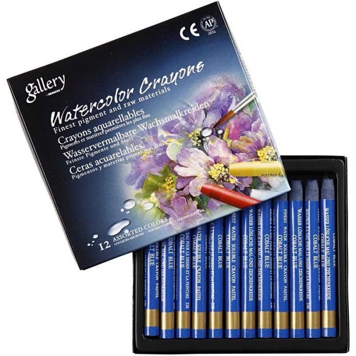 Aquarelkrijt, L: 9,3 cm, dikte 8 mm, kobalt blauw (338), 12 stuk/ 1 doos