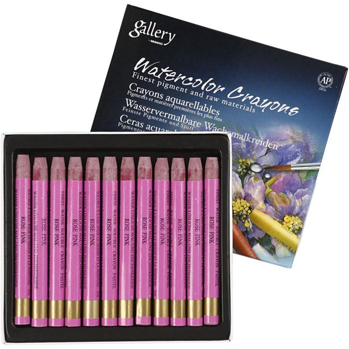 Aquarelkrijt, L: 9,3 cm, dikte 8 mm, fris roze (316), 12 stuk/ 1 doos