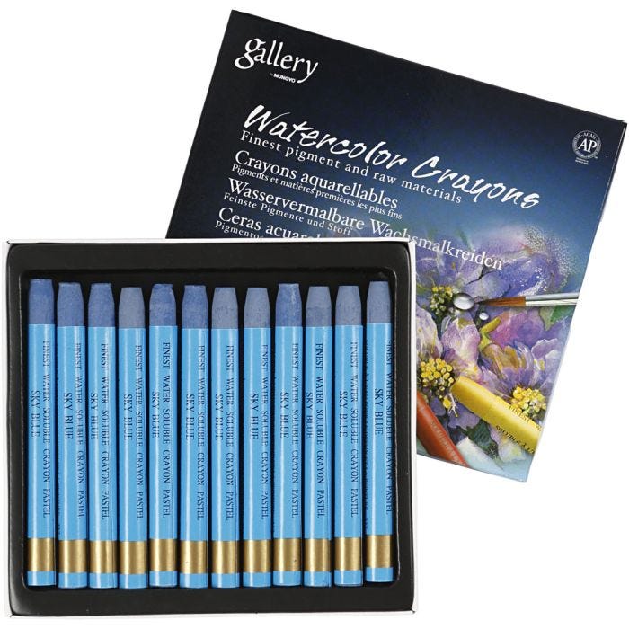 Aquarelkrijt, L: 9,3 cm, dikte 8 mm, hemelsblauw (337), 12 stuk/ 1 doos